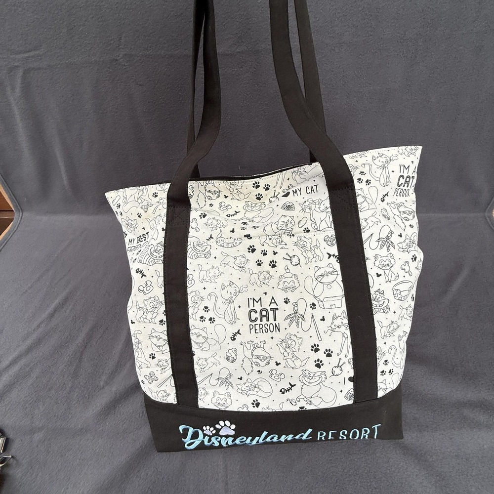 Disney Tote Bag Womens Large White Cat Print Disneyland Resort Cheshire Canvas - Picture 2 of 13